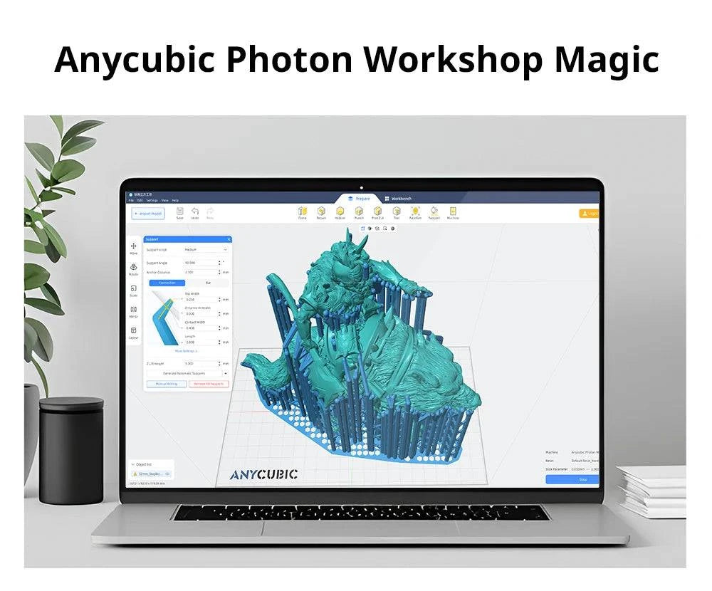 ANYCUBIC Photon Mono 4 LCD 3D printer showcasing its 7'' 10K screen and large 2.2L build volume for UV resin printing.