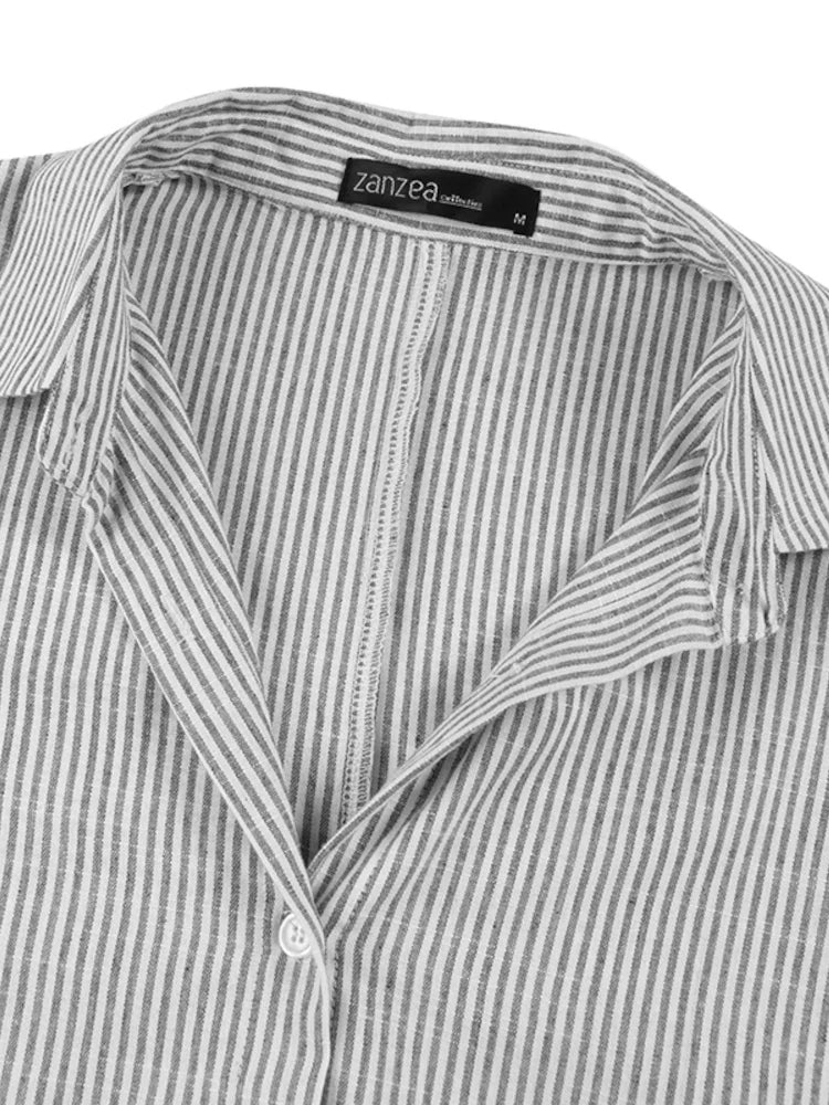 2025 Stripe Printed Beach Party Sundress ZANZEA Spring Fall Bohemian Women Long Sleeve Lapel Dress Fashion Casual Loose Vestidos