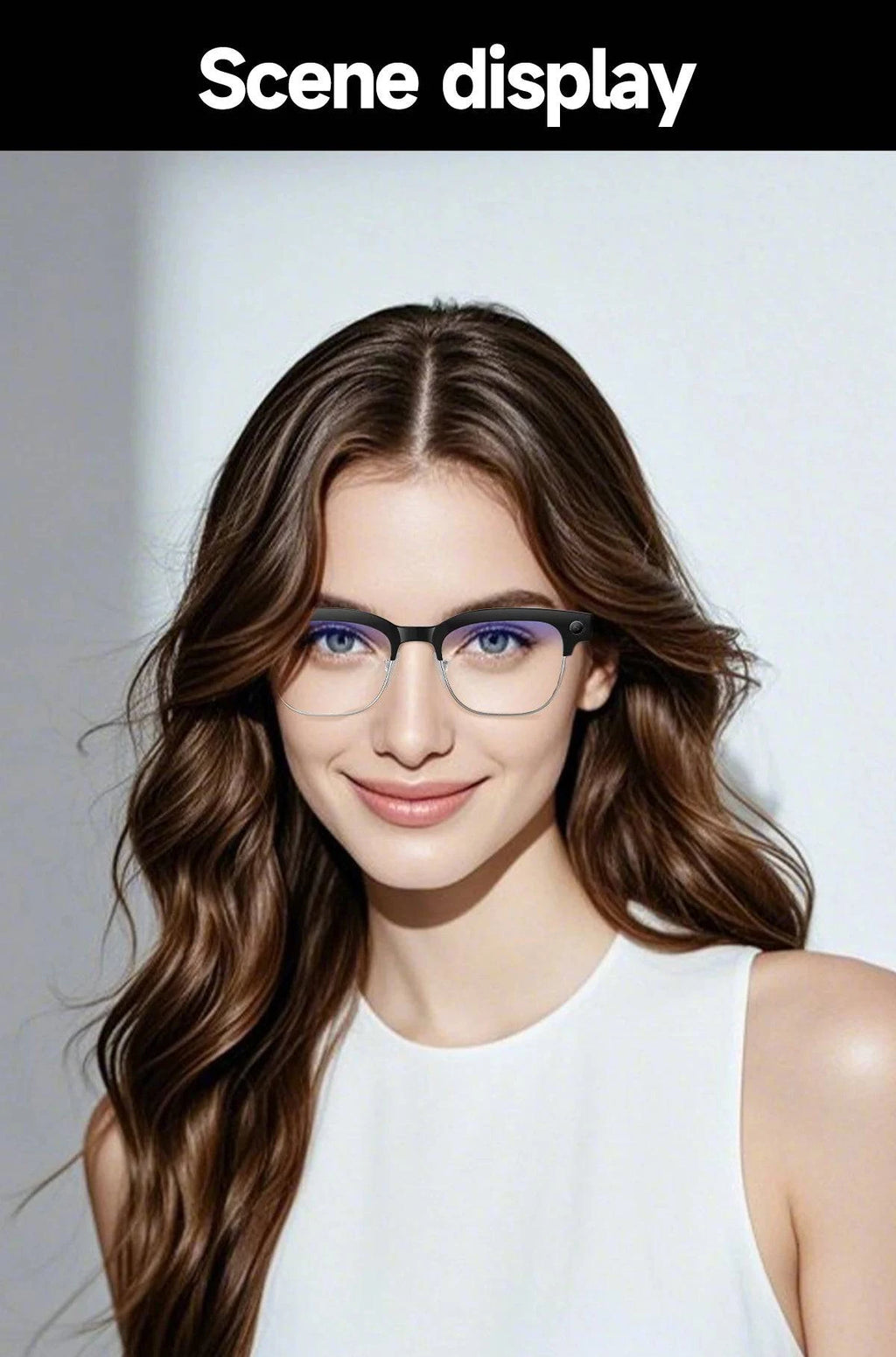 LYNHURD AI Smart Translation Glasses with 8MP camera, optical stabilization, and dual microphones in a sleek design.