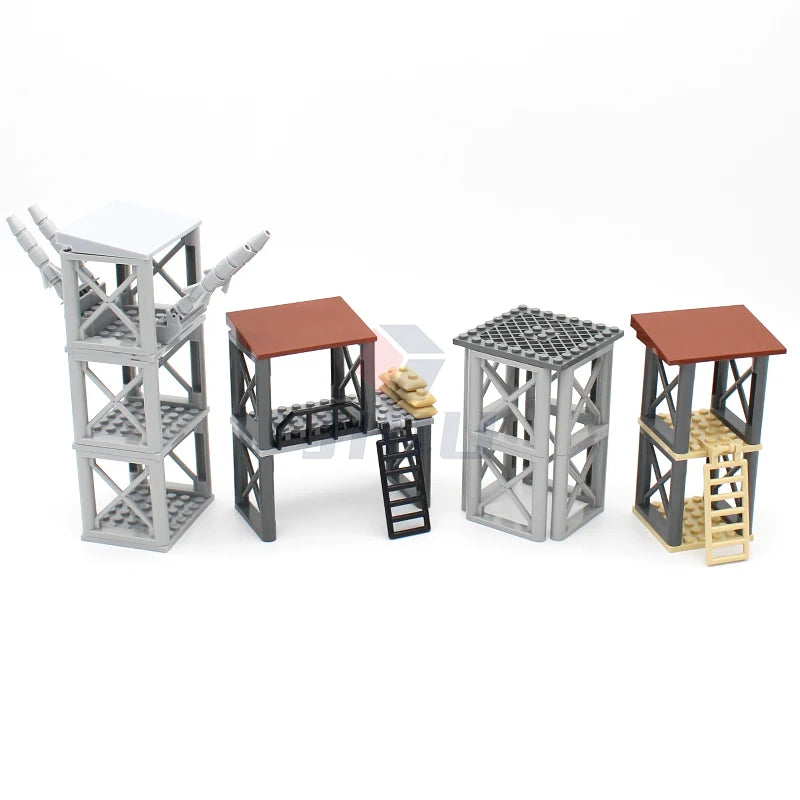 WW2 Military Base Soldiers Army Figures Weapon Accessories Building Block Guns Barbed Wire Sandbags PUBG Sence Series MOC Bricks