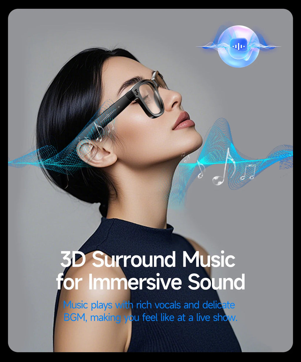 LYNHURD! 2025 smart glasses with 32GB memory, camera, and Bluetooth for video translation, featuring anti-blue lenses.