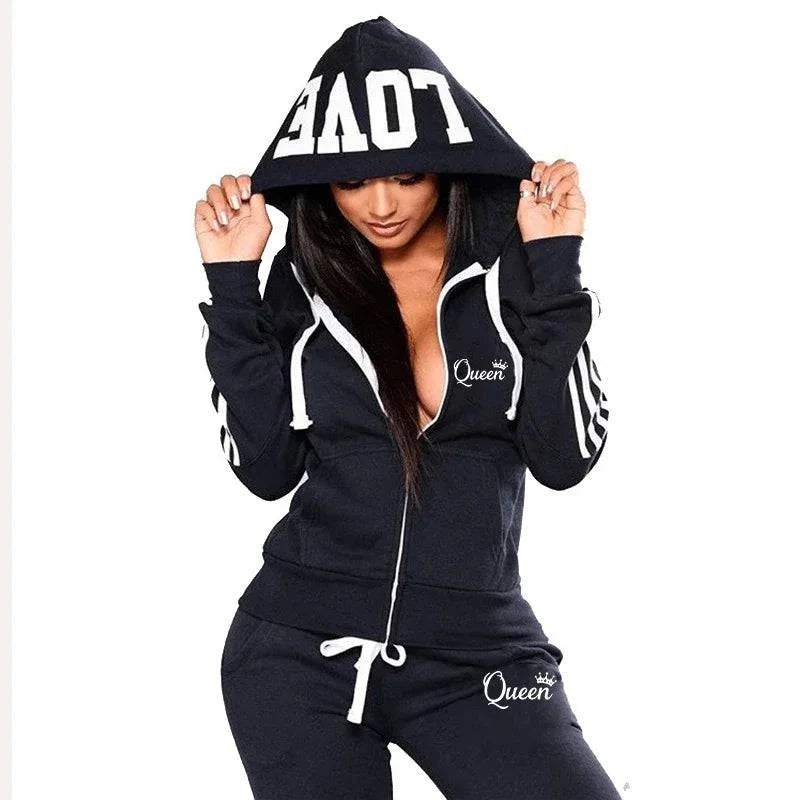 Autumn winter women's tracksuit set by LYNHURD, featuring a hooded sweatshirt and jogger pants in a casual design.