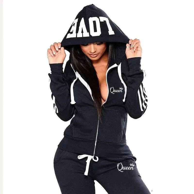 Autumn winter women's tracksuit set featuring a hooded sweatshirt and jogger pants by LYNHURD in a stylish print.