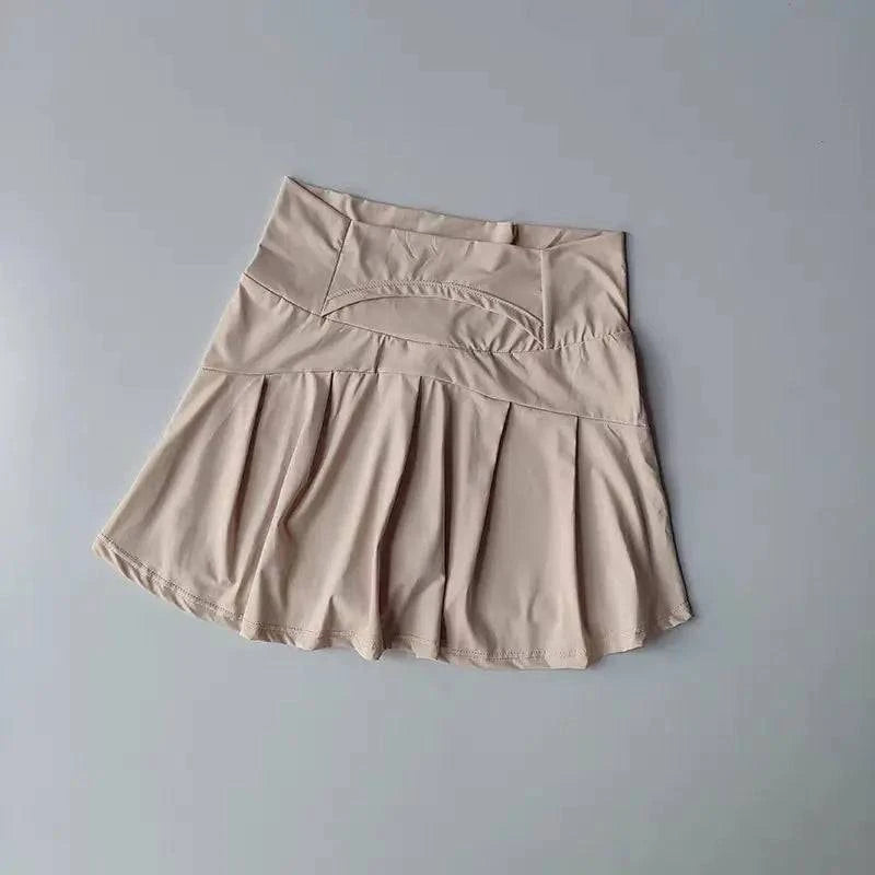 Women's high waist sports short skirt in black, designed for yoga, running, and tennis. Quick-dry fabric for summer wear.