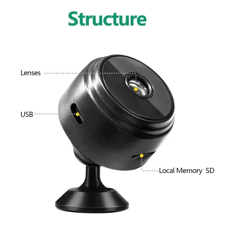LYNHURD A9 WiFi Mini Camera for home security, featuring a compact design for monitoring infants and pets.