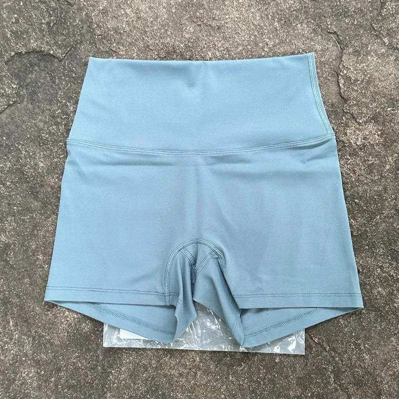 High waist LYNHURD! women's yoga shorts in slim fit, designed for gym and running with butt lift and high elasticity.