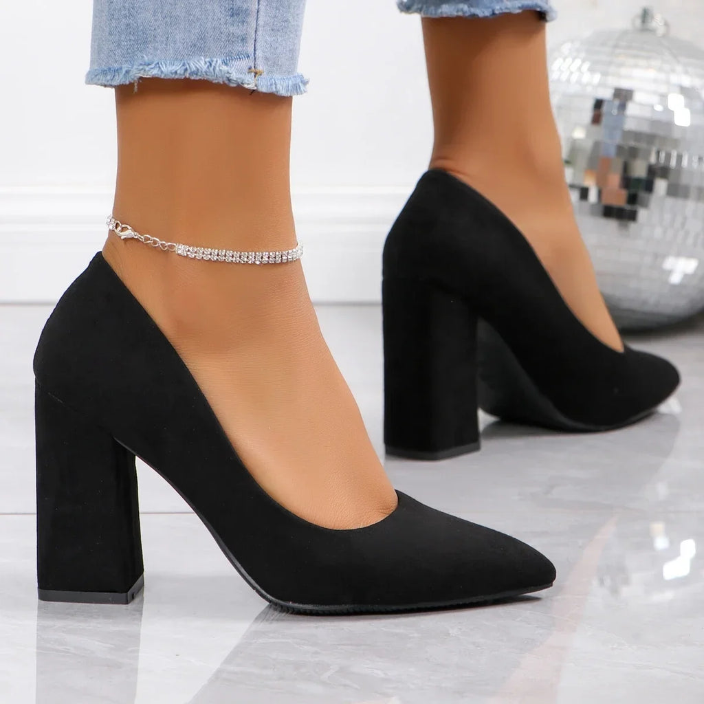 Women's Shoes 2025 Brand Slip on Women's Pumps Autumn Pointed Toe Solid Flock Fashion Dress Shallow Mouth Elegant High Heels