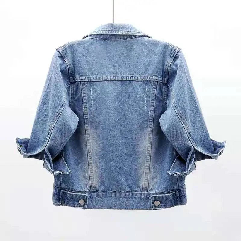 Pink women's denim jacket by LYNHURD, featuring a casual loose fit, perfect for spring and autumn wear.