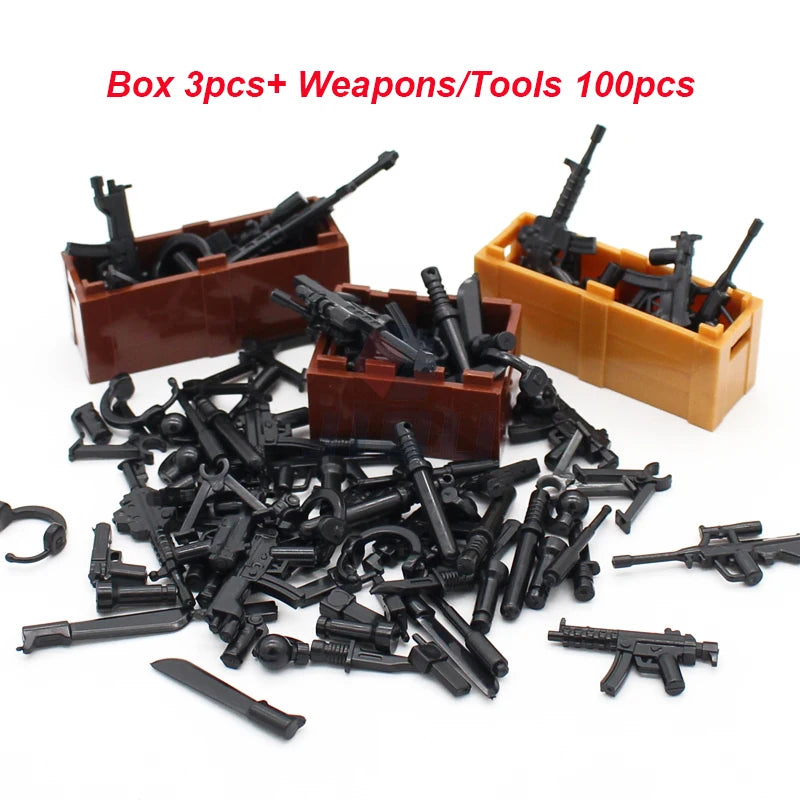 WW2 Military Base Soldiers Army Figures Weapon Accessories Building Block Guns Barbed Wire Sandbags PUBG Sence Series MOC Bricks