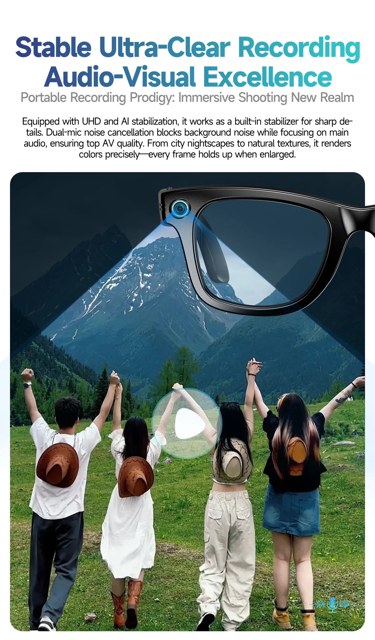 LYNHURD smart glasses with 8MP camera, touch control, and waterproof design, suitable for men and women.