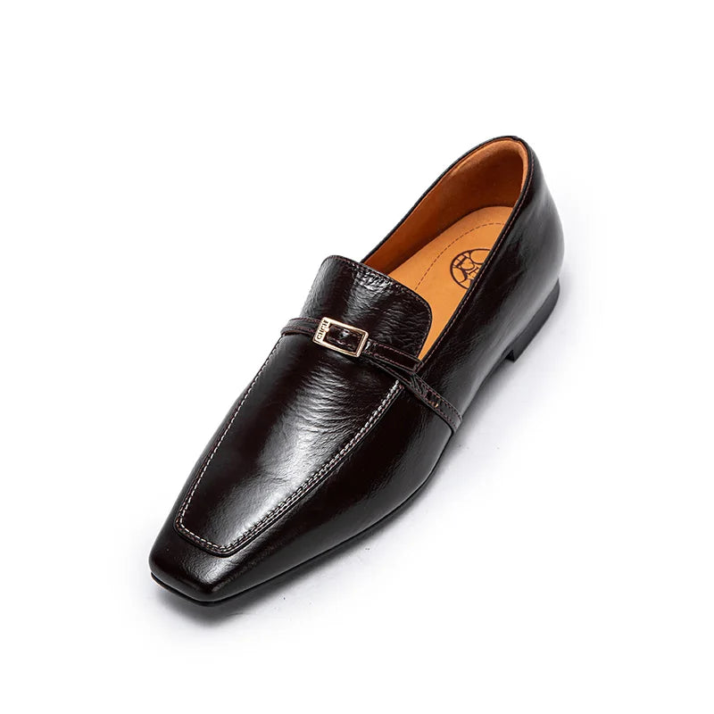 Women Shoes  Luxury Elegant Female Balance Shoes Square Toe Design Casual Ladies Low Heel Soft Soled Leather Shoes