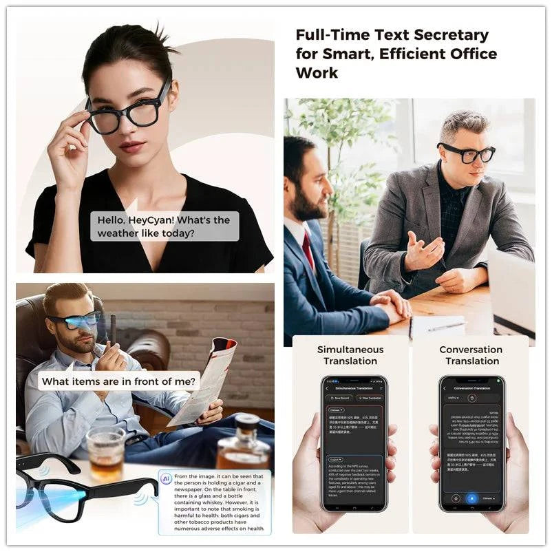 LYNHURD 4K AI Smart Camera Sunglasses with Bluetooth, WiFi, and voice control, showcasing sleek design and HD1080P shooting.