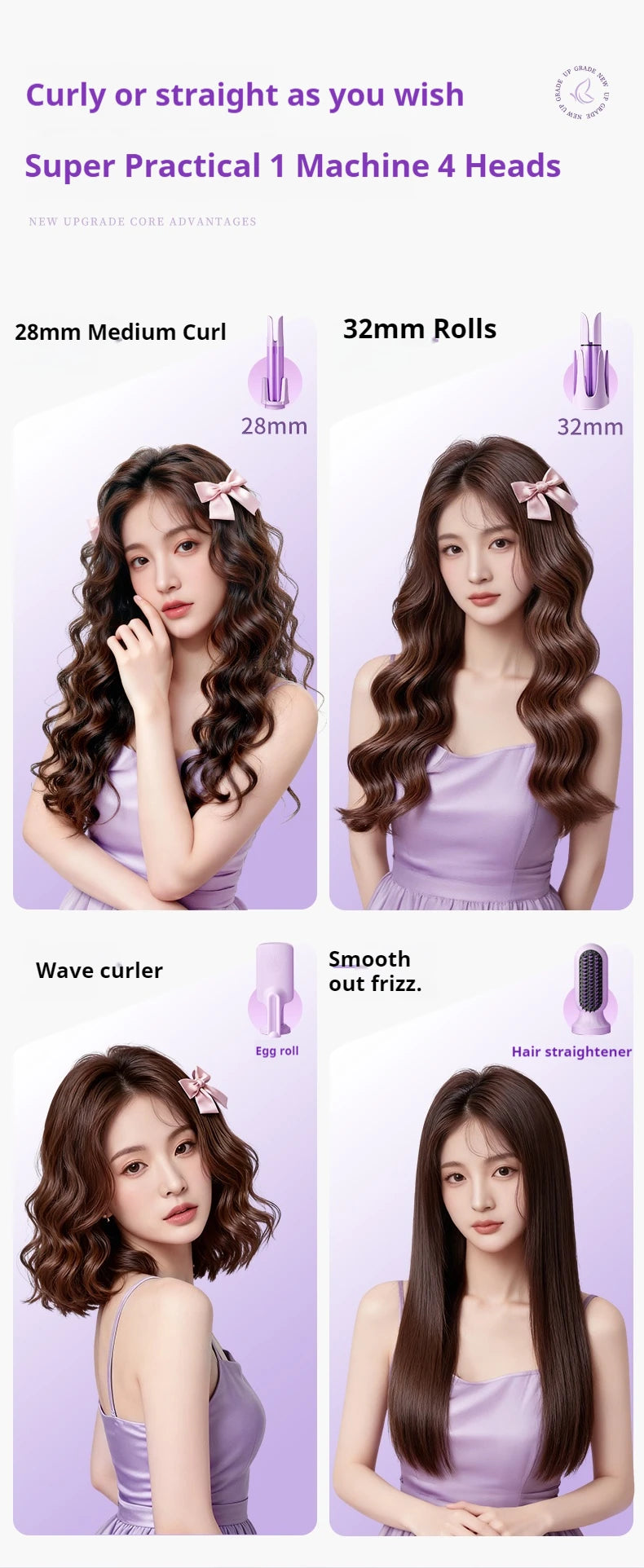 Automatic Curling Iron 4 in 1 Hair Styler 32MM Curling Wand with Negative Ion Auto Rotating Hair Curler for Waves Straightening