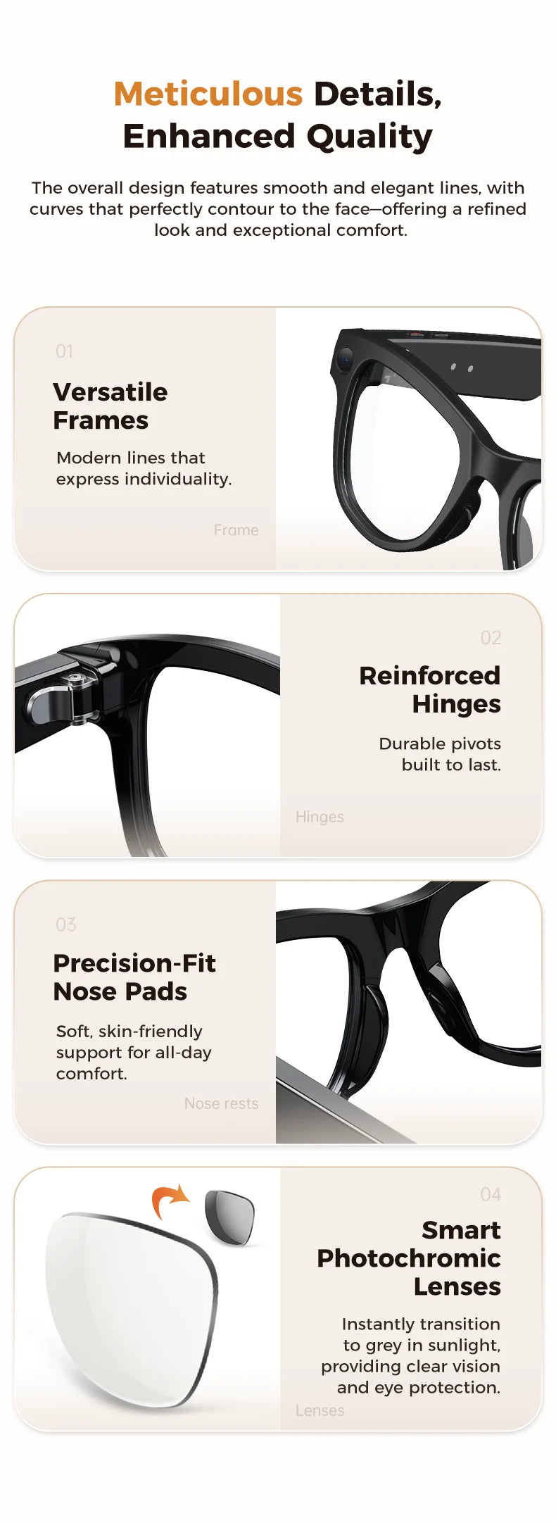 LYNHURD 4K AI smart camera sunglasses with voice control, Bluetooth, and HD1080P shooting features.