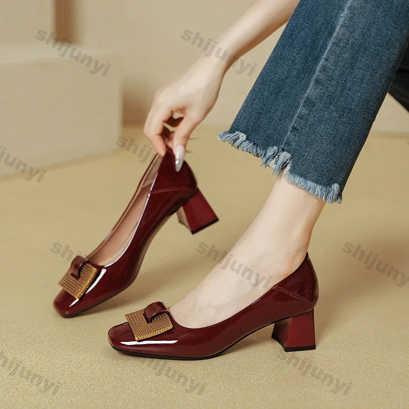 Women's Shoes 2025 New Summer Thick Heels Non Slip High Heels Women Square Head Elegant Middle Wedding Pumps High Quality