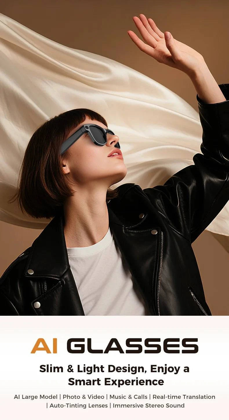 LYNHURD 4K AI Smart Camera Sunglasses with voice control, WiFi, Bluetooth, and HD1080P shooting features.