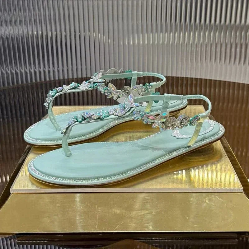 Women Thin High Heels Elastic Strap Gladiator Sandals Bling Rhinestone Flower Decor Sandalias  Summer Bridesmaid Dress Shoes