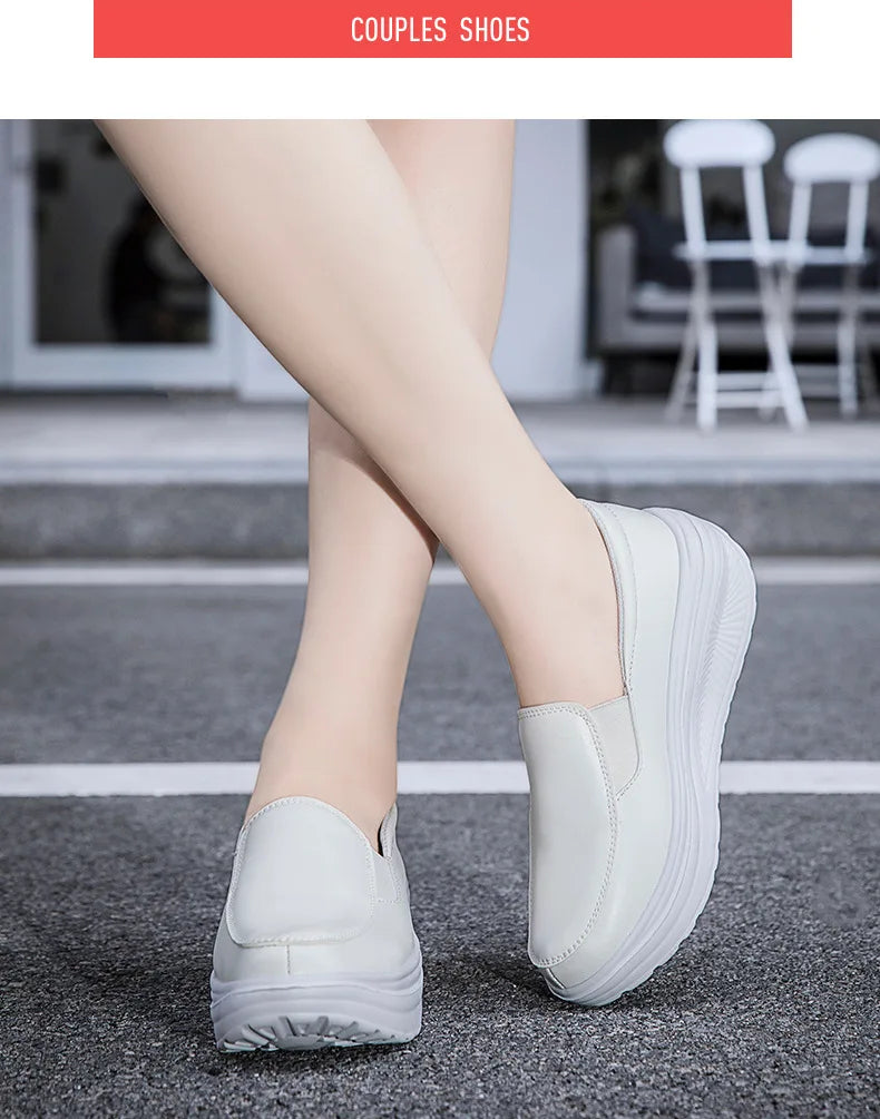 2026 Women's Shoes Spring Genuine Leather Soft Outsole Work Shoes Female Black Swing Woman Plus Size Wedges Single