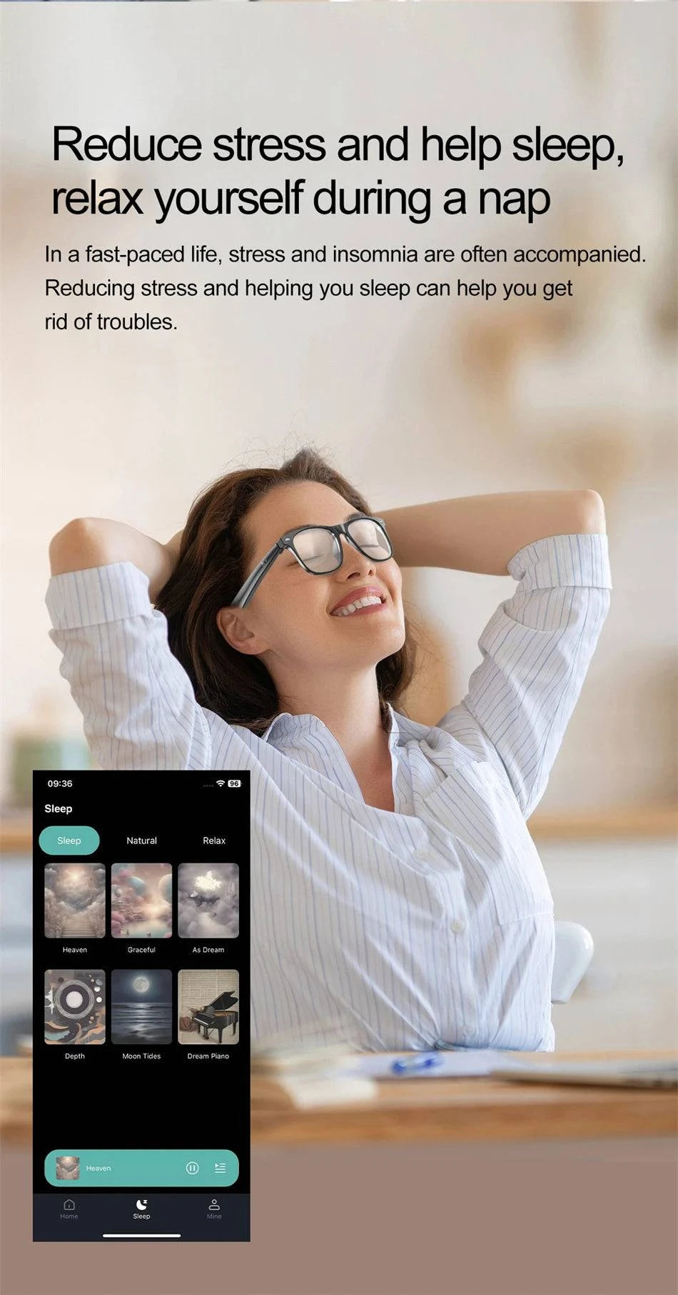 LYNHURD smart glasses for men with anti-blue lens, voice assistant, and intelligent translation features.