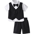 Baby Boy Clothes Toddler Wedding Suit Set Kids Birthday Party Outfit Gemtleman Formal Short Sleeve Cotton Clothing Set 3PCS