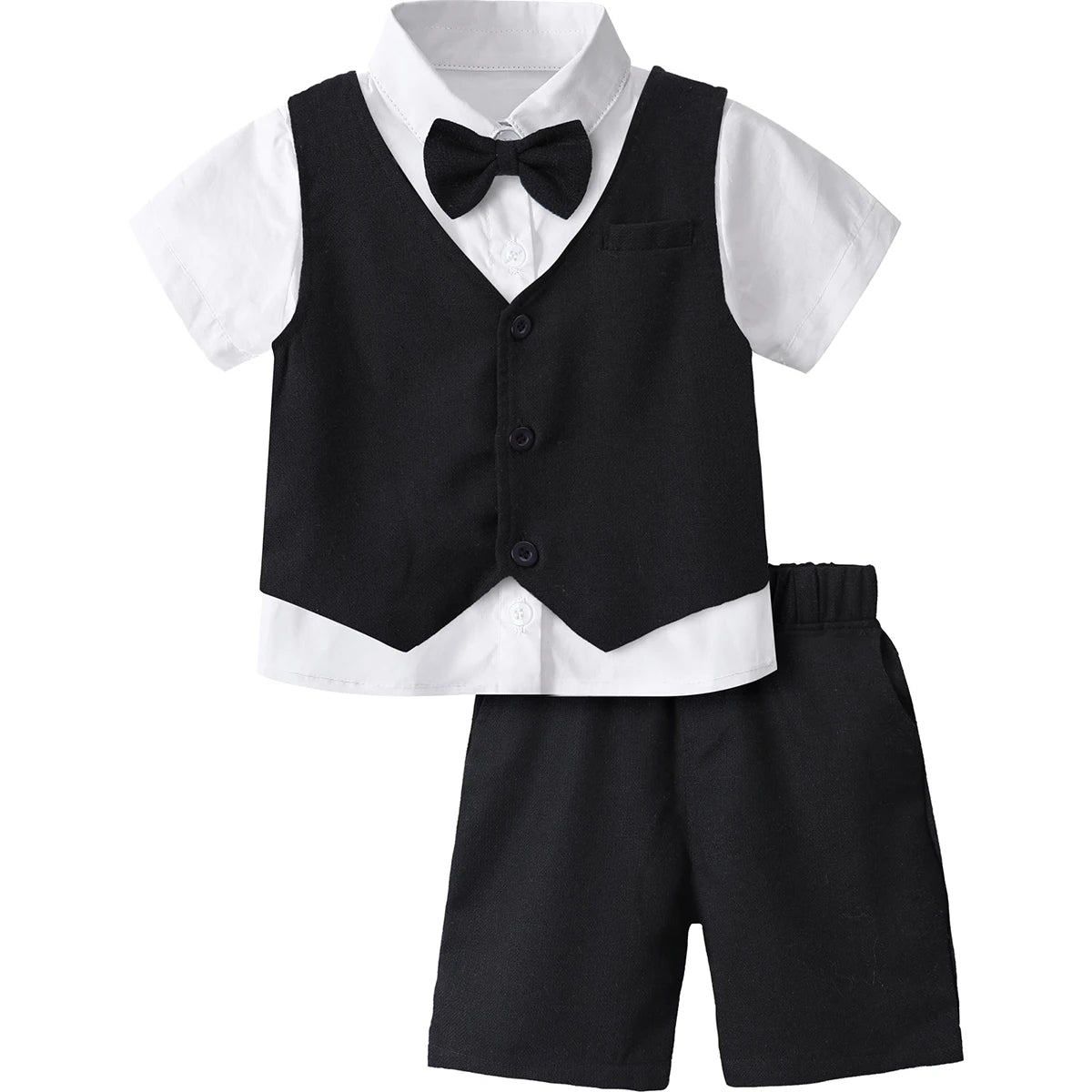Baby Boy Clothes Toddler Wedding Suit Set Kids Birthday Party Outfit Gemtleman Formal Short Sleeve Cotton Clothing Set 3PCS