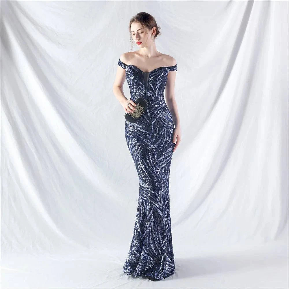 Elegant LYNHURD! ball gown evening dress in flowing fabric, perfect for formal occasions and weddings.