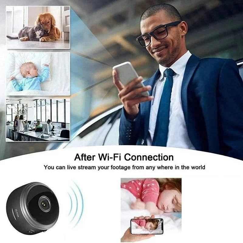 LYNHURD A9 WiFi mini camera for home security, monitoring infants and pets with wireless video recording capability.