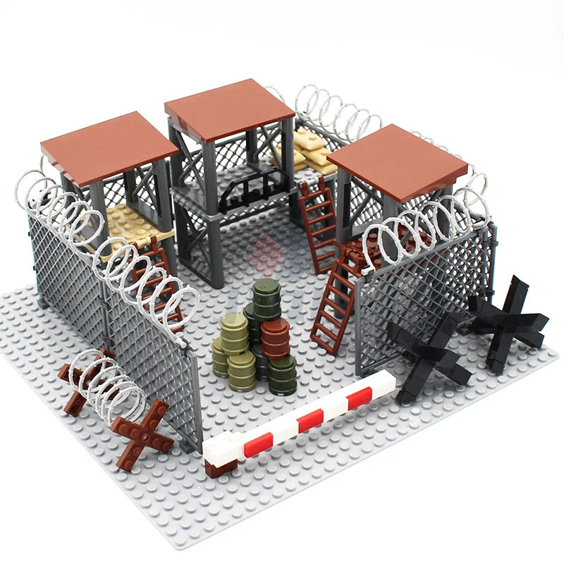 WW2 Military Base Soldiers Army Figures Weapon Accessories Building Block Guns Barbed Wire Sandbags PUBG Sence Series MOC Bricks