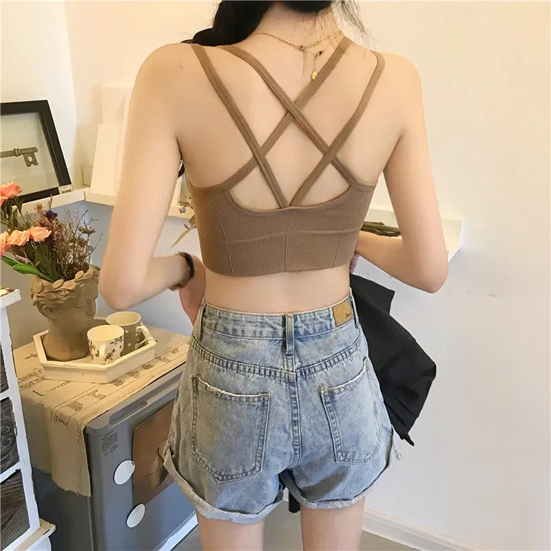 Women Push Up Bras Solid Color Crop Top Seamless Underwear Female Sexy Lingerie Padded Sport Fitness Bra