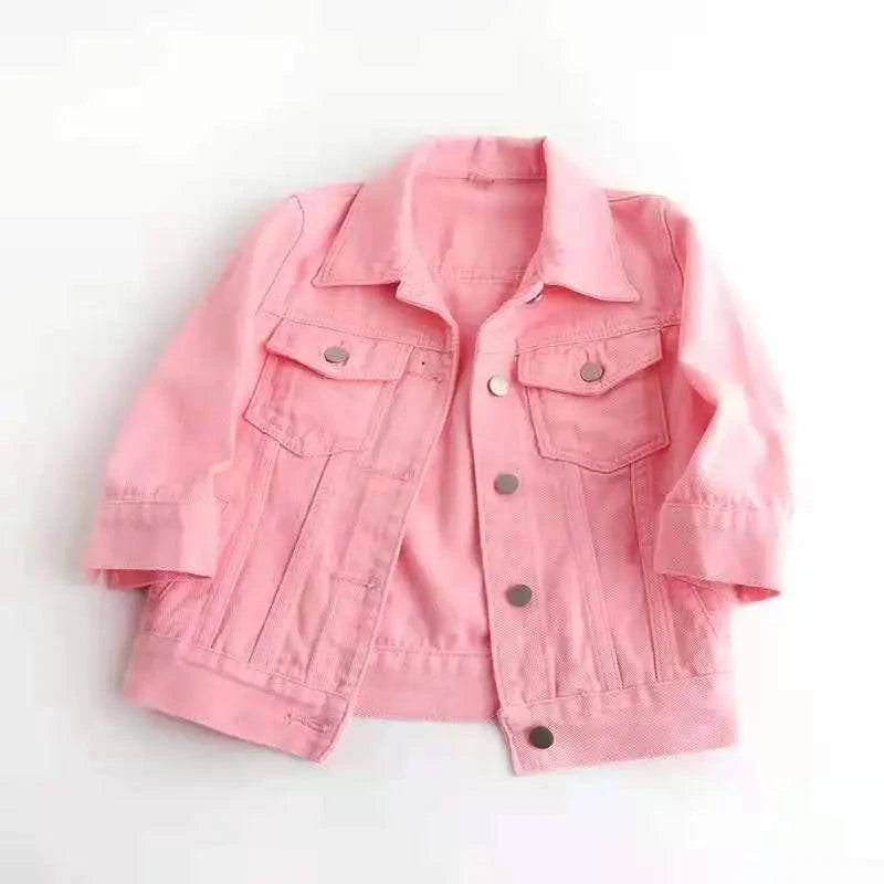 Pink denim jacket for women by LYNHURD, featuring a casual loose fit, perfect for spring and autumn wear.