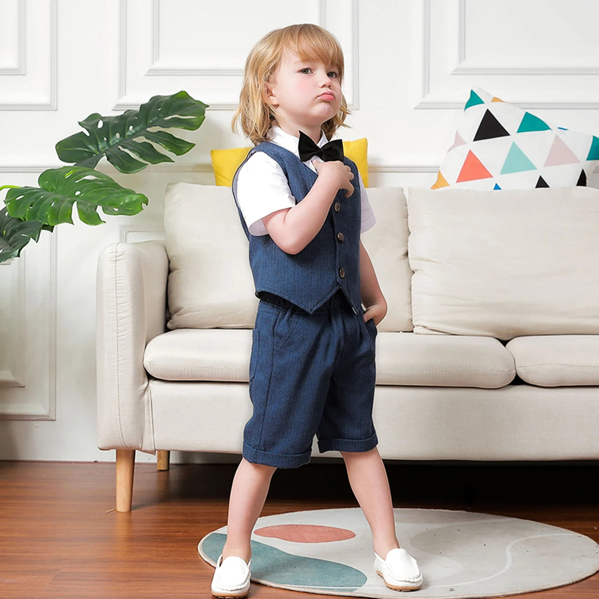 Baby Boy Clothes Toddler Wedding Suit Set Kids Birthday Party Outfit Gemtleman Formal Short Sleeve Cotton Clothing Set 3PCS