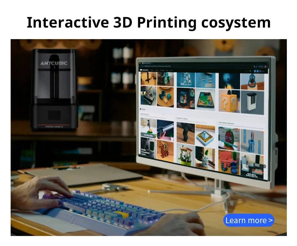 ANYCUBIC Photon Mono 4 LCD 3D printer with 10K screen and 2.2L build volume, showcasing its sleek design and functionality.