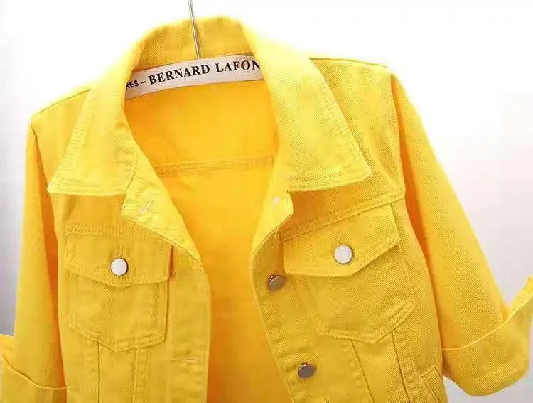 Pink denim jacket by LYNHURD, featuring a loose fit, perfect for casual spring and autumn wear.