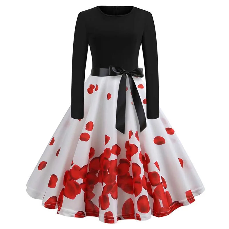 Women's Santa Claus Printed Christmas Costume Dress Long Sleeve Holiday Xmas Fancy Party Gown for Ladies