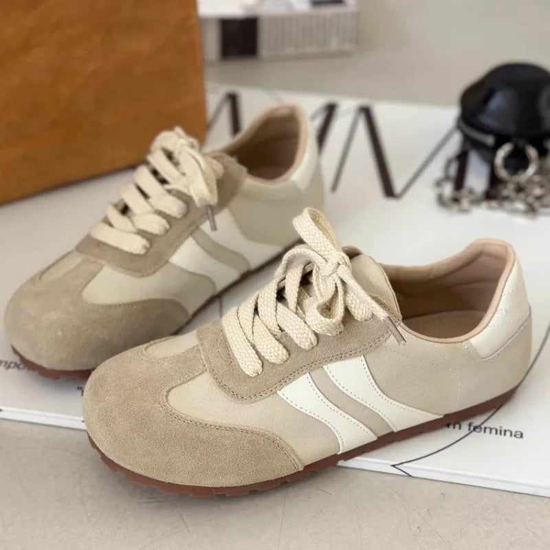 Women's Single Shoes Spring New Frosted Matching Color Laceup Sports Shoes Casual Comfortable Non-slip Wear-resistant Flat Shoes