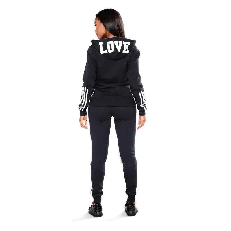 Autumn Winter women's tracksuit set with hooded sweatshirt and jogger pants in a stylish queen print by LYNHURD.