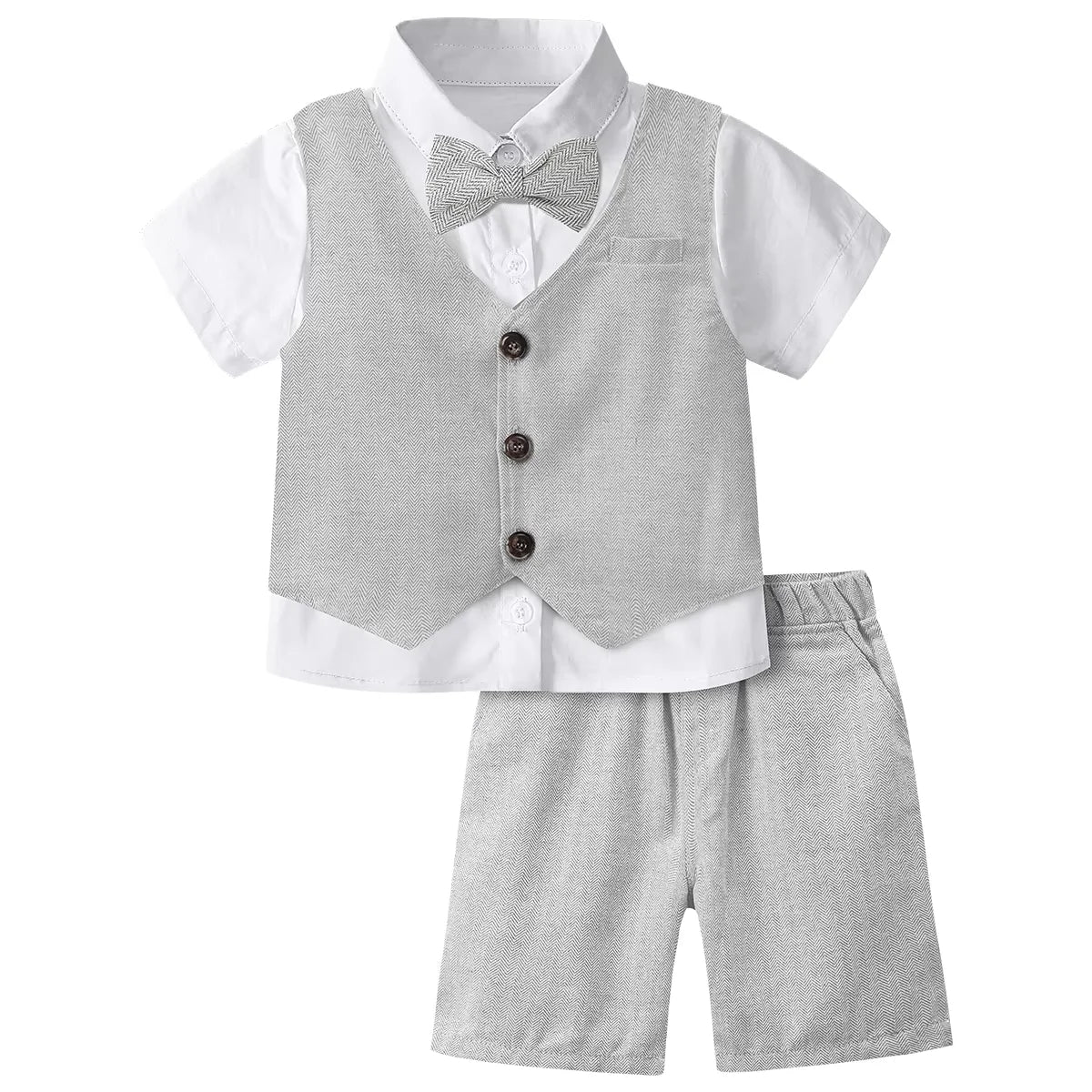 Baby Boy Clothes Toddler Wedding Suit Set Kids Birthday Party Outfit Gemtleman Formal Short Sleeve Cotton Clothing Set 3PCS