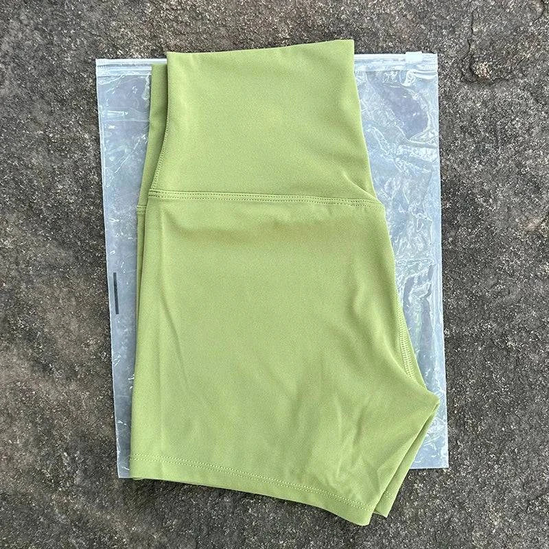 High waist LYNHURD women's sports shorts, slim fit design, ideal for yoga, running, and biking with elastic fabric.