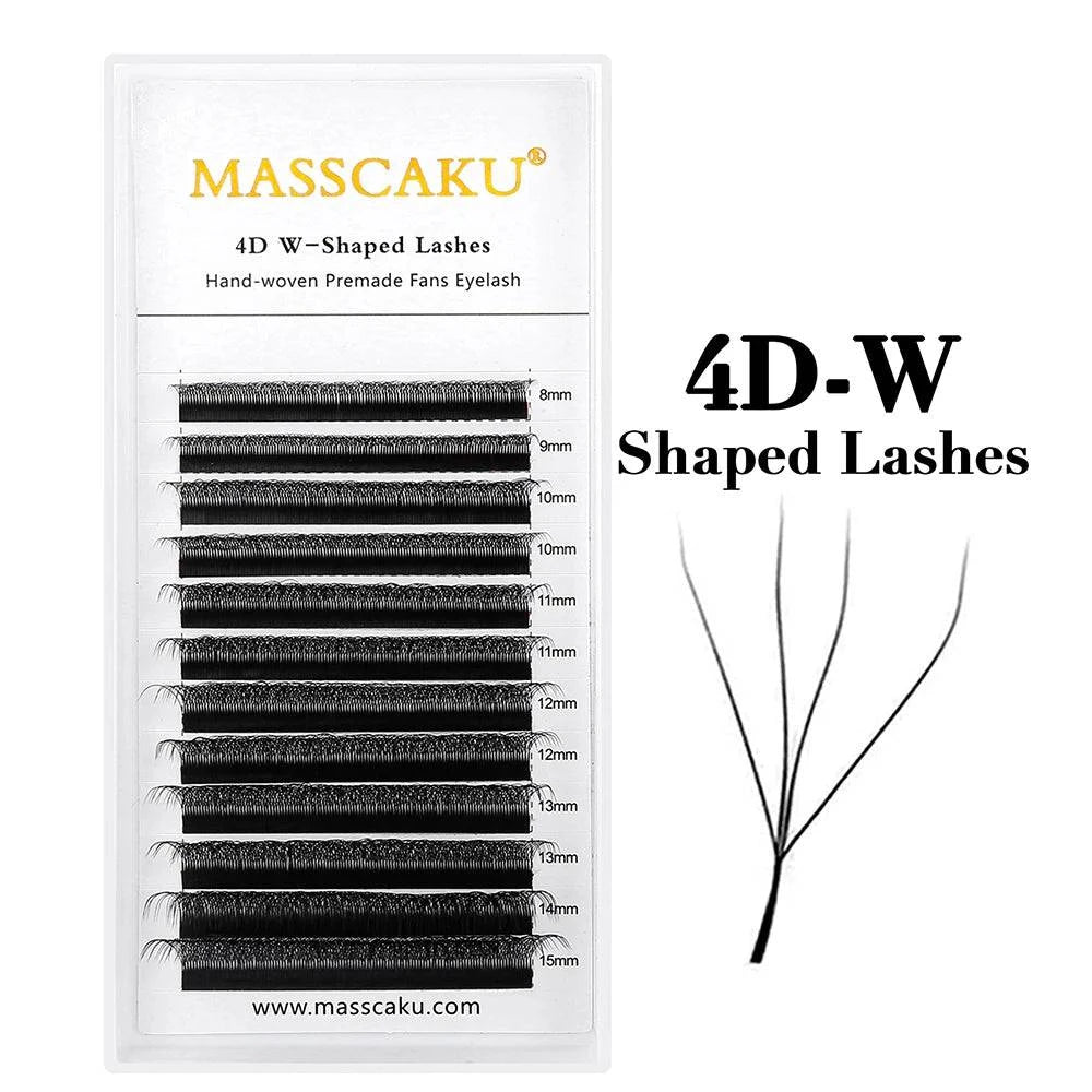 LYNHURD! W-shaped premade fan eyelashes extensions in various dimensions, showcasing soft, lightweight individual lashes.