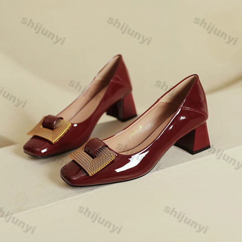 Women's Shoes 2025 New Summer Thick Heels Non Slip High Heels Women Square Head Elegant Middle Wedding Pumps High Quality