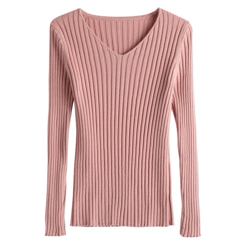 Autumn New Sle Women's Long Sve Knitted Sweater Pure Cotton V-Ne Pullover Slim Fit ort Base Layer Top Casual Sle