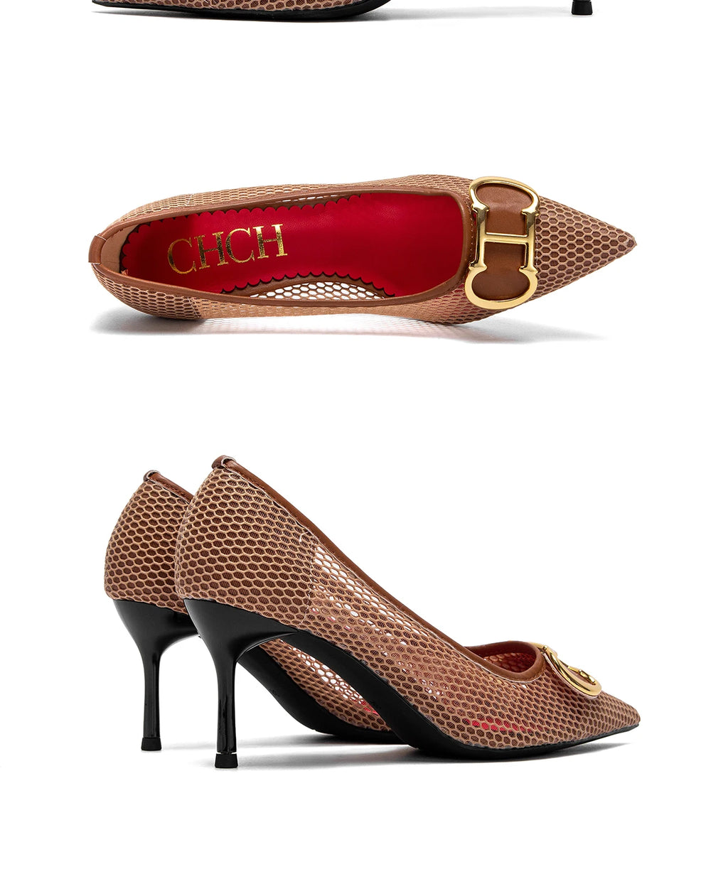 Women's Shoes 2025 Spring New Pointed Toe High Heels Mesh Upper Breathable Comfortable Summer Sandals