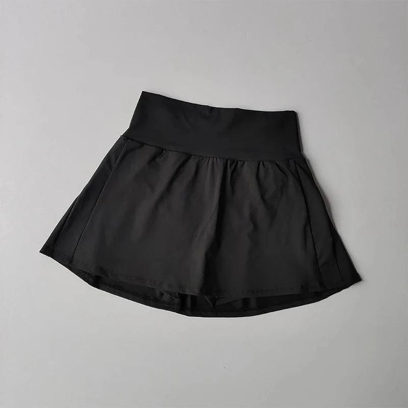 Women's high waist sports short skirt in black, ideal for yoga, running, tennis, and golf, by LYNHURD.