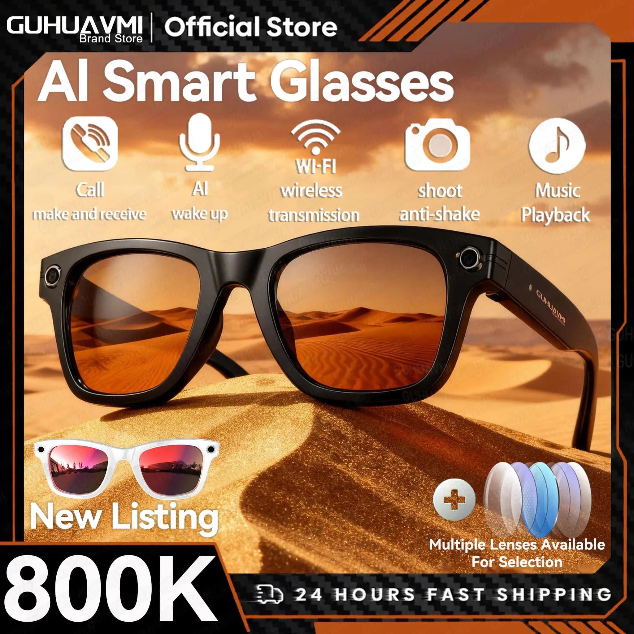 LYNHURD! 2025 smart glasses with Bluetooth, camera, AI photo recognition, and translation features for men and women.