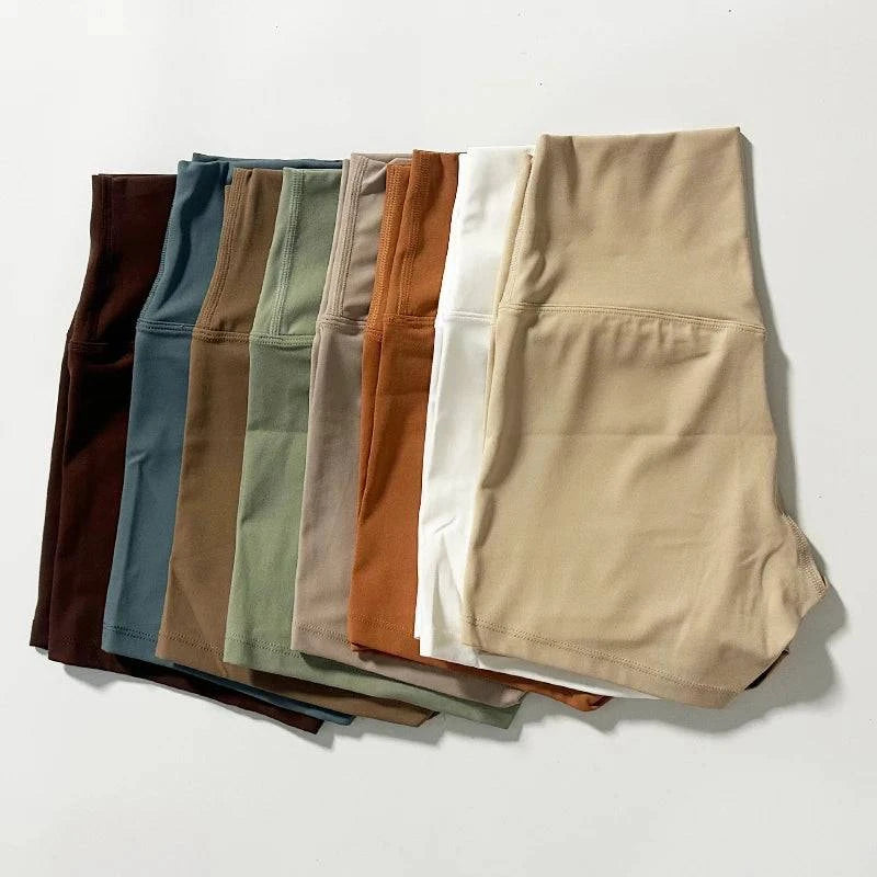 High-waist LYNHURD! women's sports shorts, slim fit, designed for yoga, running, and gym activities.