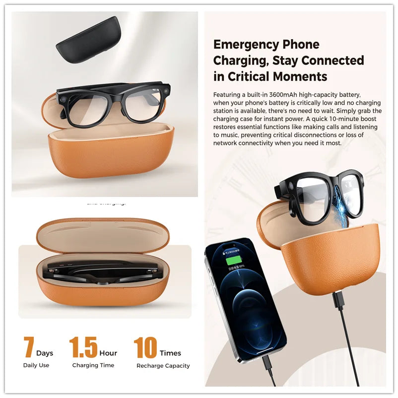 LYNHURD 4K AI Smart Camera Sunglasses with HD1080P shooting, voice control, WiFi, and Bluetooth features.