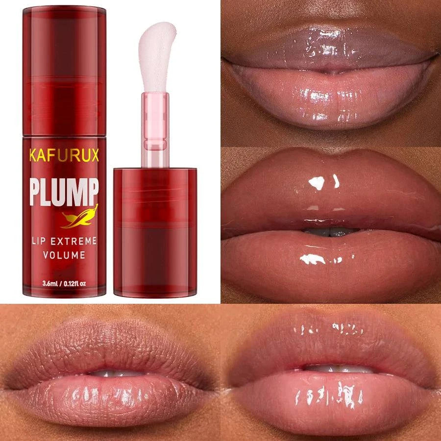 LYNHURD! lip plump oil in a clear tube, showcasing a glossy serum for moisturizing and volumizing lips.