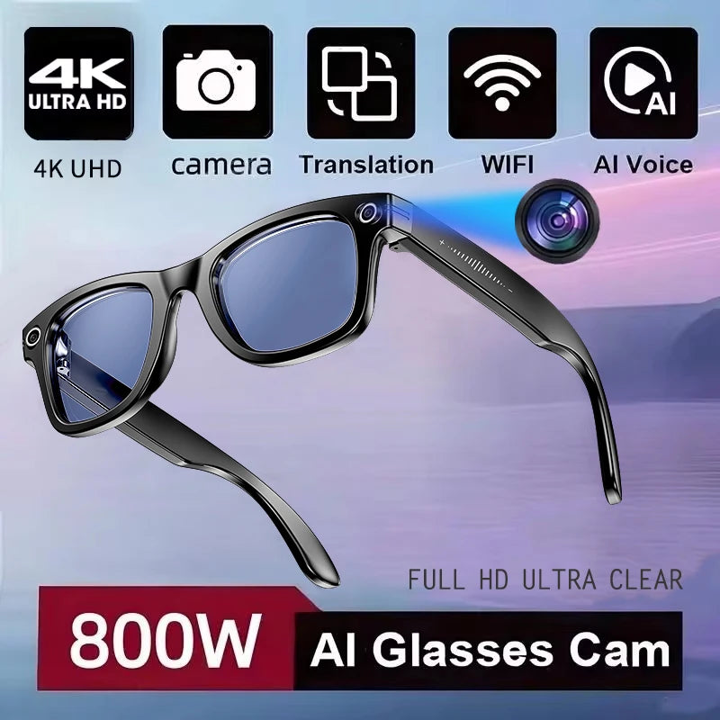 LYNHURD smart glasses with 32GB memory, camera, Bluetooth, and anti-blue light for men and women.