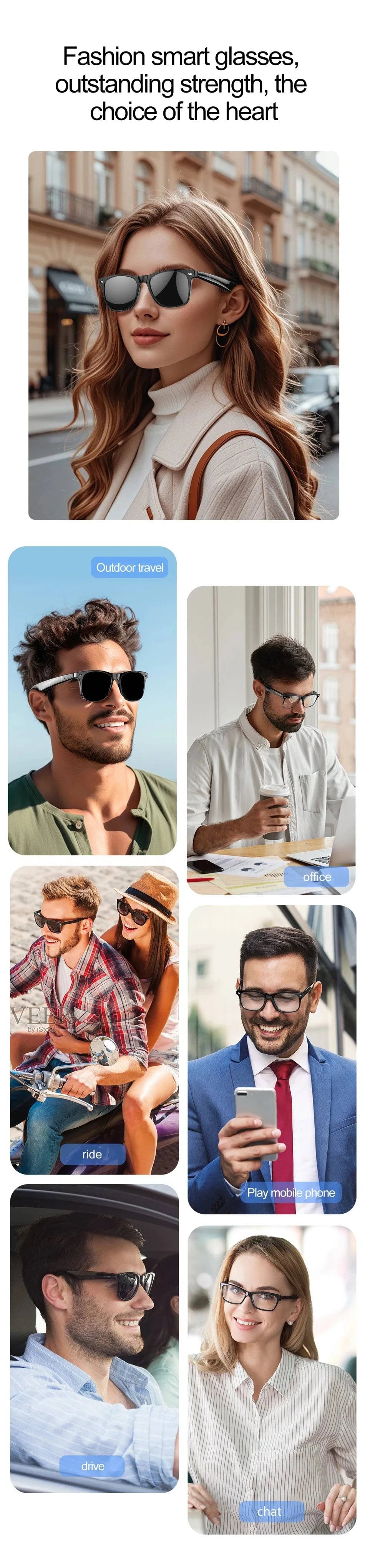 LYNHURD smart glasses for men with anti-blue lens and voice assistant features, ideal for translation and wireless calls.