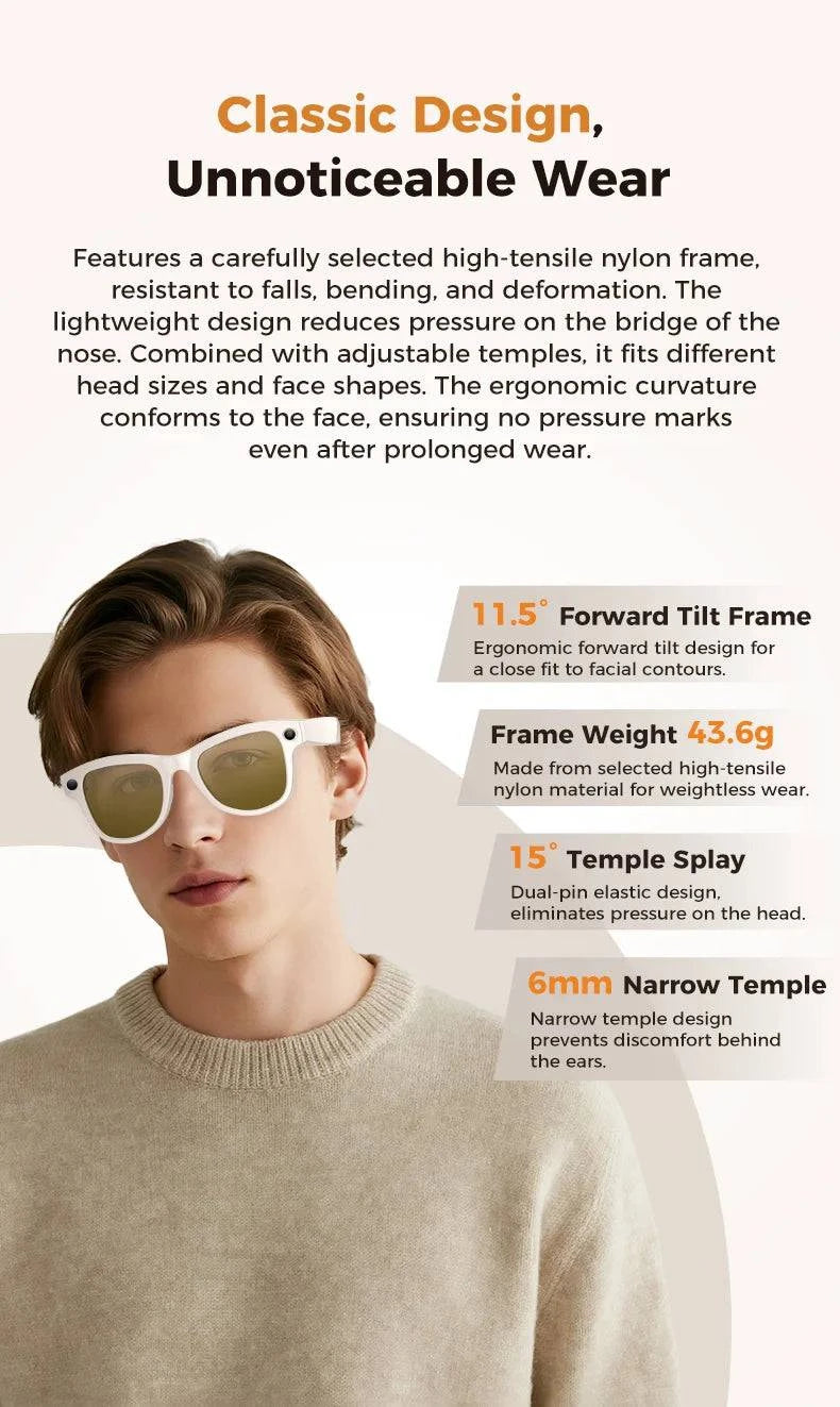 LYNHURD 4K AI Smart Camera Sunglasses with HD1080P shooting and voice control features, showcasing sleek design and functionality.